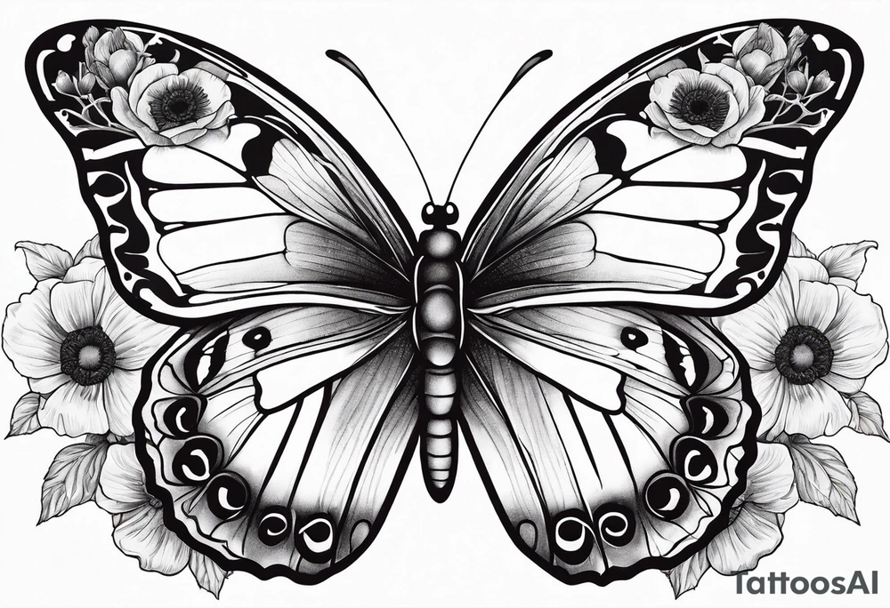 Butterfly with poppies INSIDE the top part of the wings. Bottom part should be left exactly like a butterfly tattoo idea