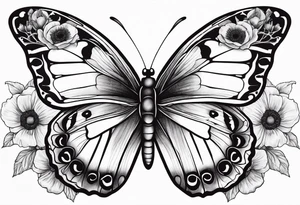 Butterfly with poppies INSIDE the top part of the wings. Bottom part should be left exactly like a butterfly tattoo idea