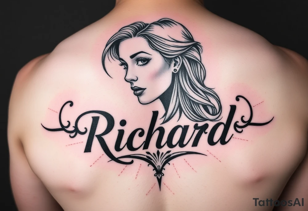 Easy Unique woman tattoo with the name Richard  in it tattoo idea