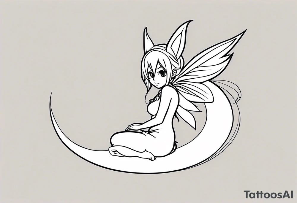 A fairy with a tail inspired by the logo of the show called Fairy Tail in a fetal position leaning in tattoo idea