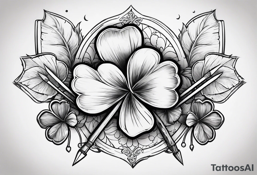 idea of adding buffs. using bow and arrows with Four Leaf Clover on the background to generating stats of Luck. tattoo idea