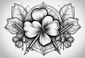 idea of adding buffs. using bow and arrows with Four Leaf Clover on the background to generating stats of Luck. tattoo idea