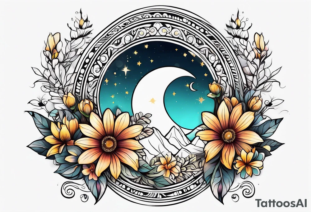 Lunar phases Virgo flowers tattoo idea