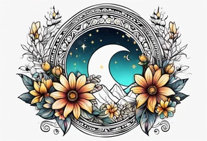 Lunar phases Virgo flowers tattoo idea