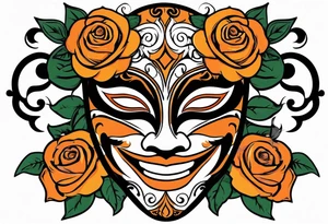 Laughing Male masquerade mask with orange and black roses tattoo idea