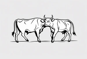 linework of two cow fighting with each other tattoo idea