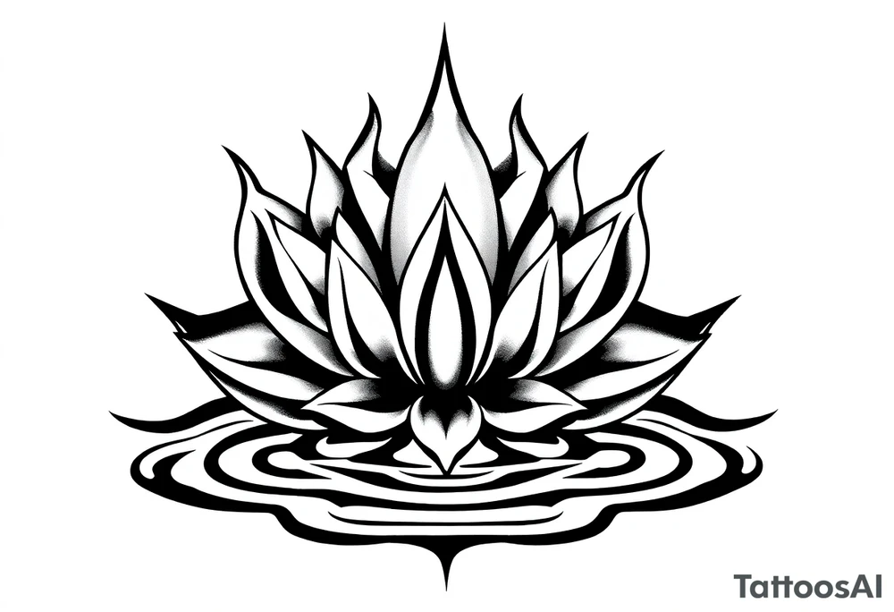 serene lotus flower emerging from sacred waters with ripples tattoo idea