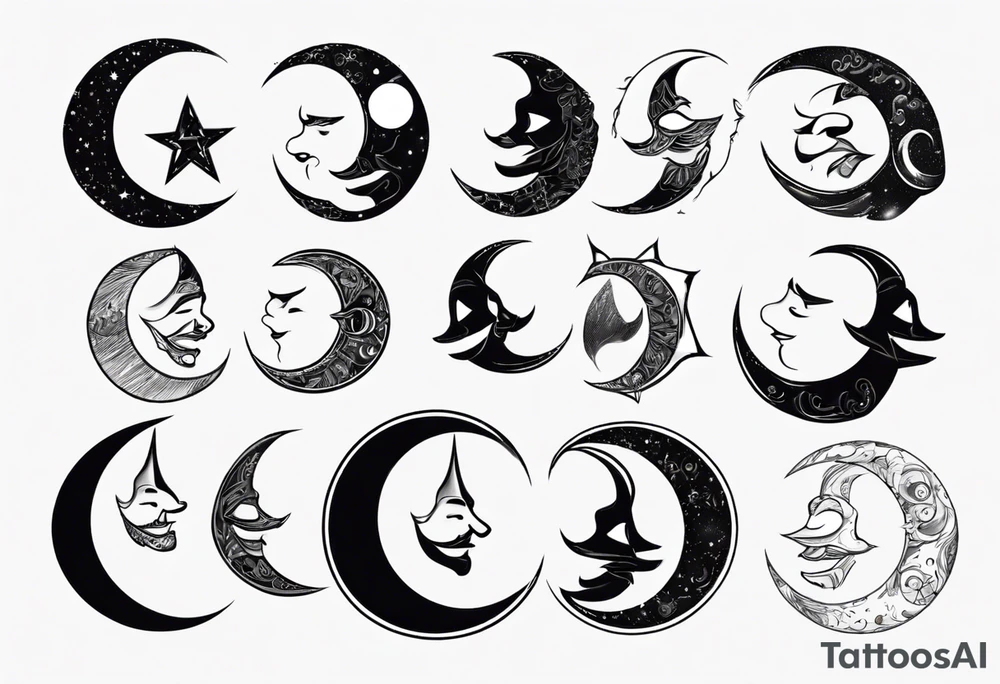 crescent moon with cartoon face for men tattoo idea