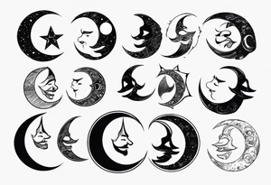 crescent moon with cartoon face for men tattoo idea