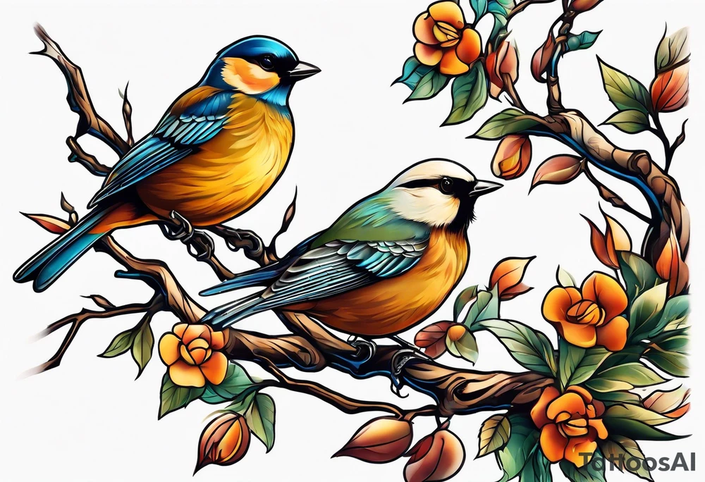 dry branch with shadows of birds tattoo idea