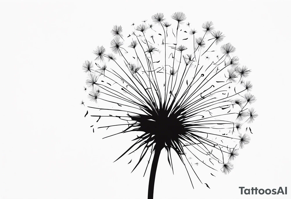 Dandelion with strow of words "believe or blow it" tattoo idea