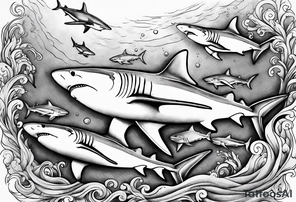 Sharks swimming tattoo idea