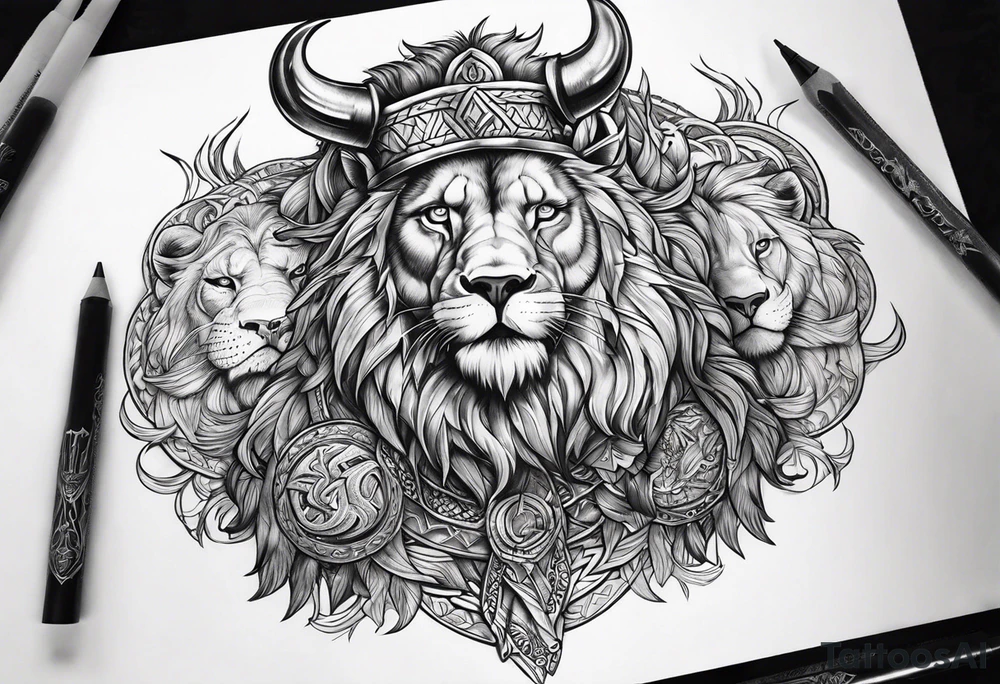 Vikings and a lion tattoo idea