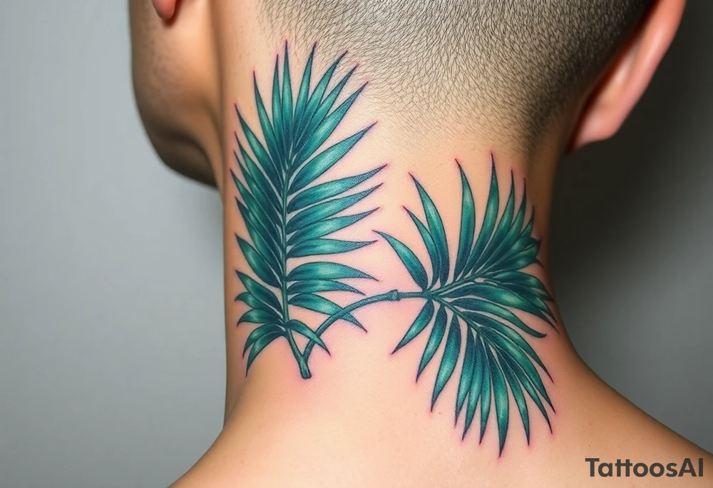 realistic large movement woven palm leaves tattoo idea