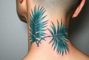 realistic large movement woven palm leaves tattoo idea