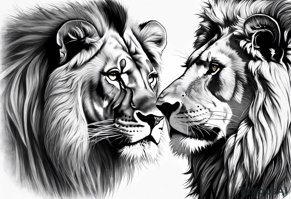 Realistic lion and lioness
bonding add the date 09/22/2012 into the fur tattoo idea
