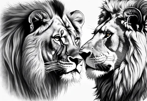 Realistic lion and lioness 
bonding add the date 09/22/2012 into the fur tattoo idea