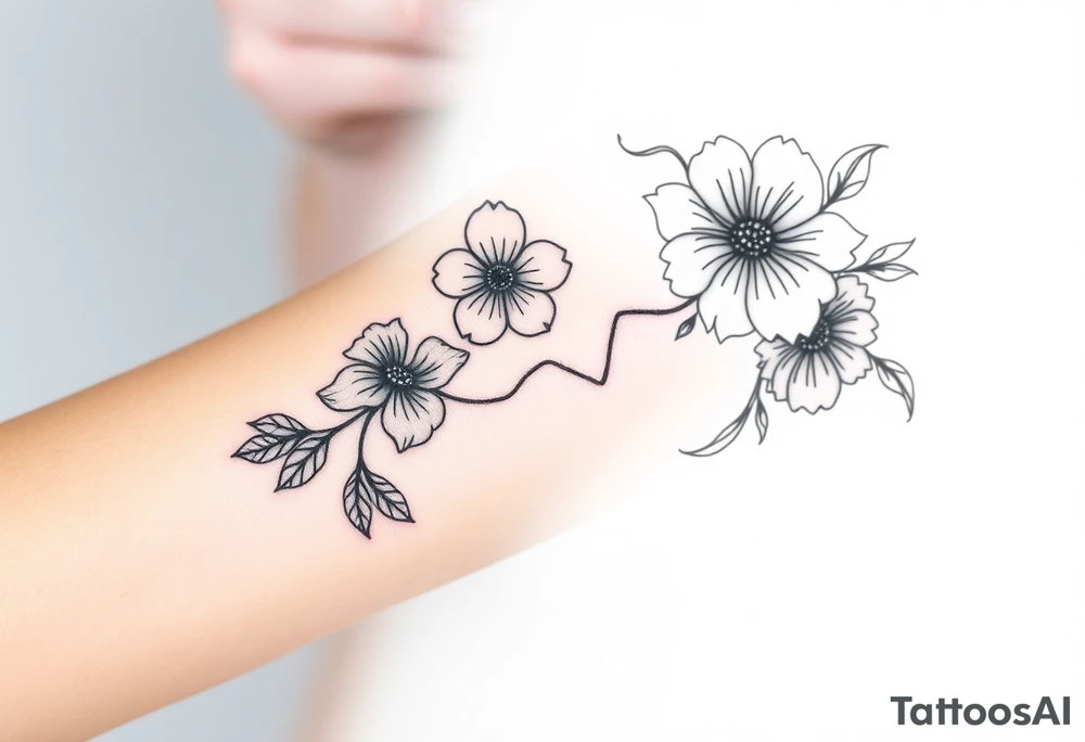 Bipolar disorder chemical bond with flowers and fade from color to black and white tattoo idea