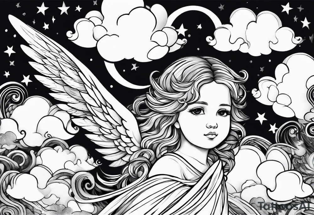 small angels with clouds in the background tattoo idea small angels with clouds in the background tattoo idea