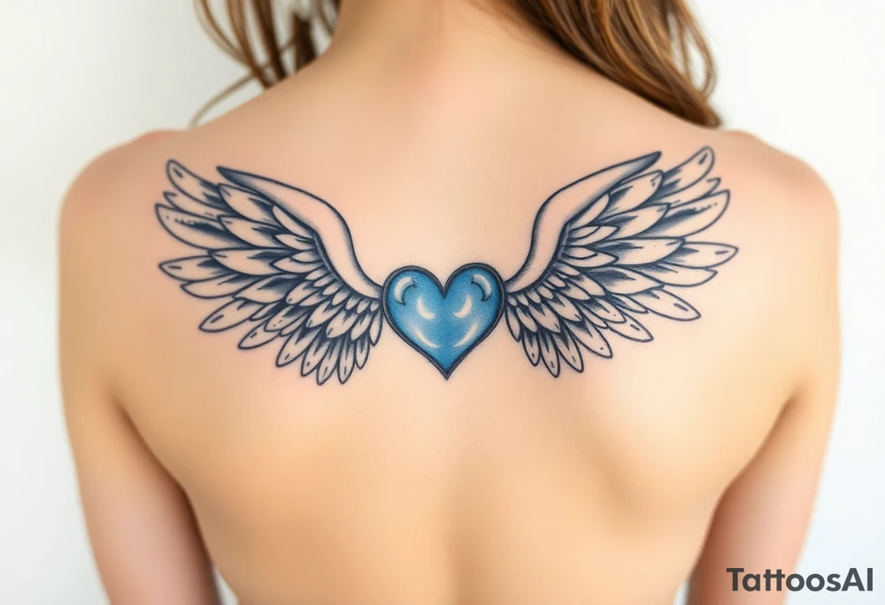 Angel wings, blue, heart tattoo idea