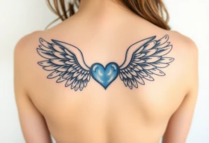Angel wings, blue, heart tattoo idea