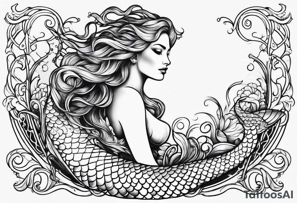 Russian mermaid creature tattoo idea