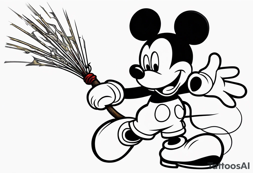 mickey mouse with sticks fighting tattoo idea