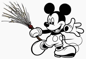 mickey mouse with sticks fighting tattoo idea
