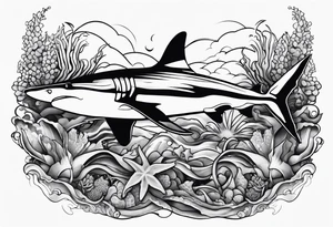 aerial view of a black tipped reef shark tattoo idea