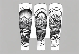 men’s arm sleeve, the name Peters, mountains tattoo idea