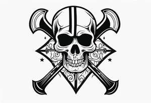 Design a line work tattoo with a 21, Hooligan bar and an Axe in the style of a skull and cross bones with the 21 as the skull tattoo idea