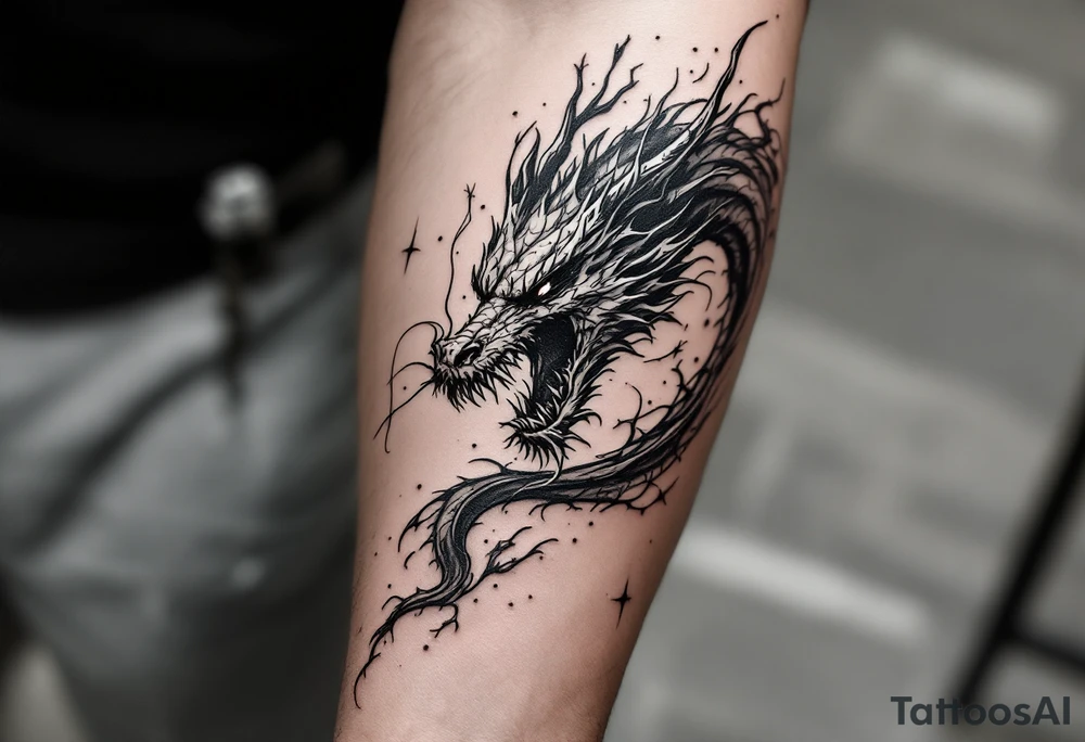 scary big dragon hissing long tattoo idea