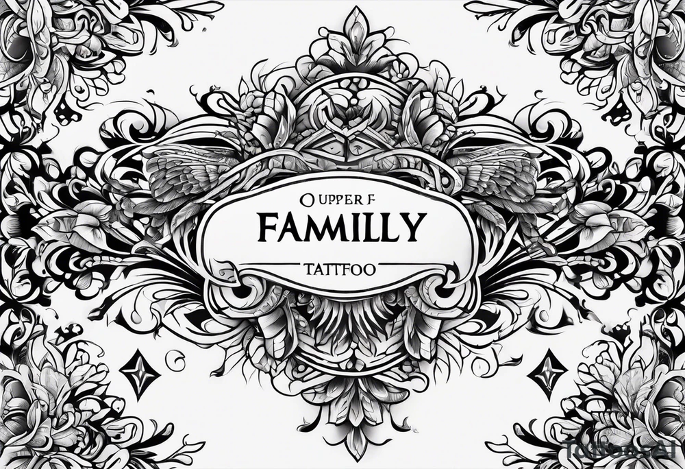 upper back tattoo from shoulder to shoulder with the word FAMILY tattoo idea