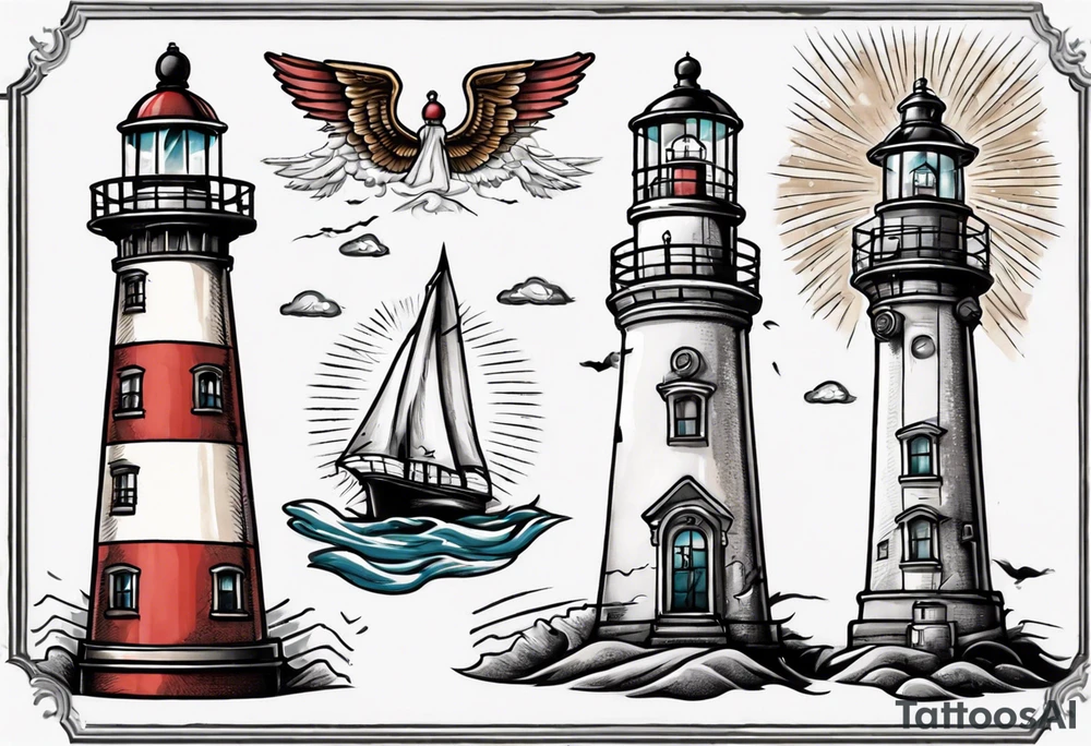 Lighthouse with balcony that had an angel standing on it tattoo idea