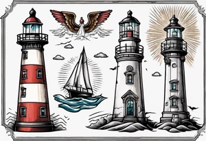 Lighthouse with balcony that had an angel standing on it tattoo idea