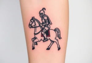 2d medieval woodcut knight on a childs hobby horse toy tattoo idea