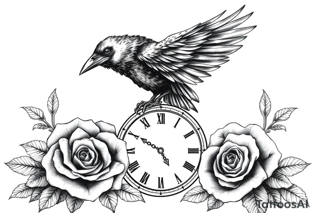 raven,roses,clock. tattoo idea