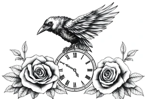raven,roses,clock. tattoo idea