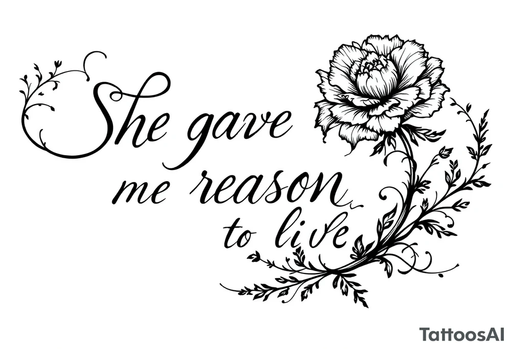 "She gave me a reason to live"  as the stem blooming into a flower tattoo idea