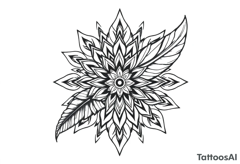 spiritual bold line feather mandala indian tattoo idea