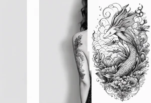 Underwater Sea creatures feminine cascading upwards tattoo idea