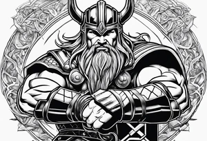 Thor mit Hammer im kampf als Tattoo auf der Brust tattoo idea