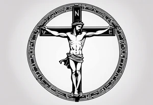 Crucified man inside a circle of Roman numerals with roman numerals on it tattoo idea