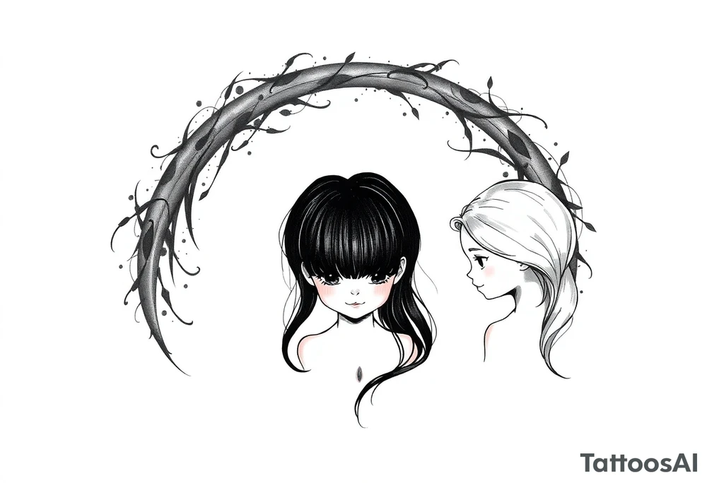 3 petites filles ( une cheveux noir et deux blondes)
sous un arc en ciel pas complet tattoo idea