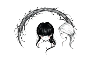 3 petites filles ( une cheveux noir et deux blondes)
sous un arc en ciel pas complet tattoo idea