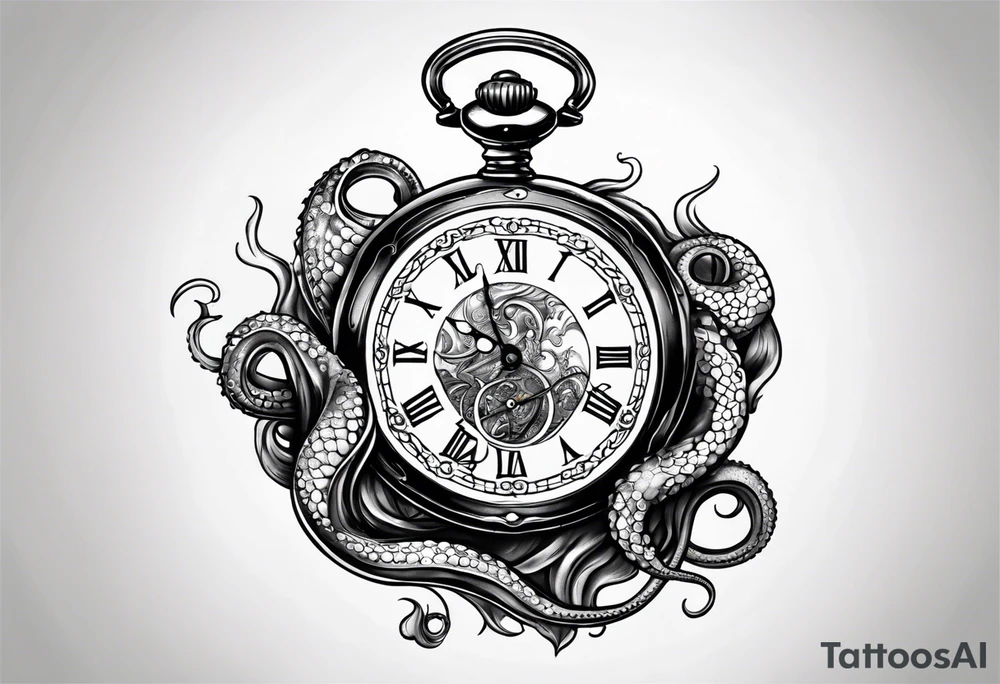 pocket watch being attacked by an aggressive octopus tattoo idea