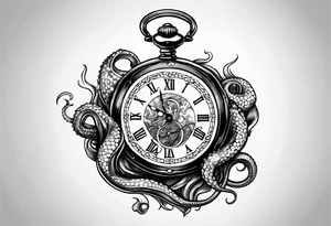 pocket watch being attacked by an aggressive octopus tattoo idea