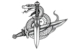 mystical snake coiled around an ancient dagger with jeweled hilt tattoo idea