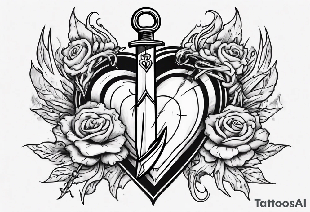 One sketch of a dagger entering the heart tattoo idea