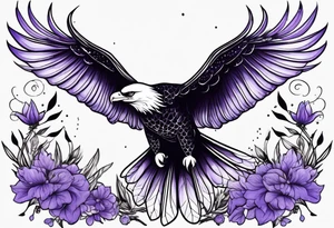 Eagle, with spotted eagle ray and lavender flowers eith the year 1978-2022 tattoo idea